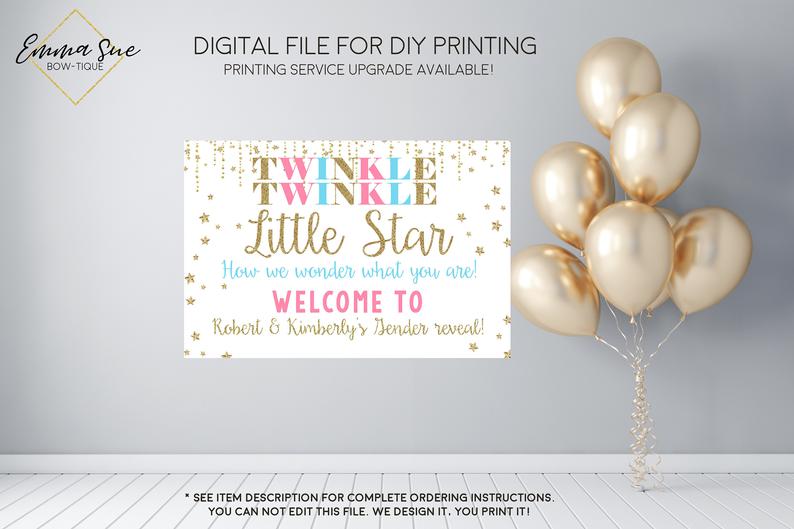 Twinkle Twinkle Little Star Gender Reveal Sign, Moon and Stars Gender Reveal  Welcome Sign, Boy or Girl Sign, Gender Reveal Party Decorations 