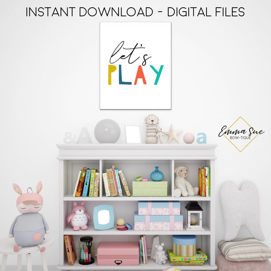 Let's Play - Neutral Colors - Kid's Playroom Printable Wall Art  - Digital File - Instant Download