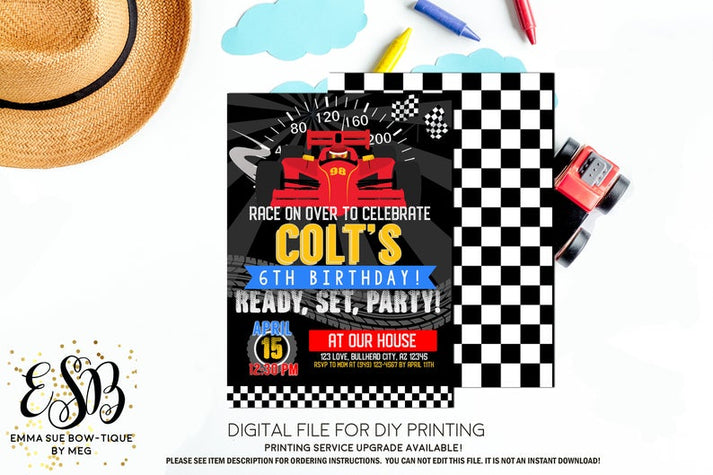 Boy's Race Car Birthday Party Invitation Printable - Digital File (rac ...