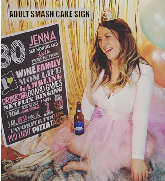 Milestone Adult smash cake photo prop - Any age Birthday Personalized Chalkboard Sign - DIGITAL FILE