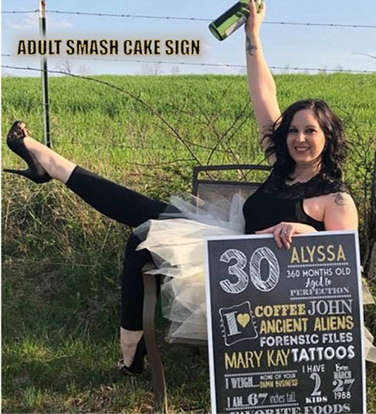 Milestone Adult smash cake photo prop - Any age Birthday Personalized Chalkboard Sign - DIGITAL FILE